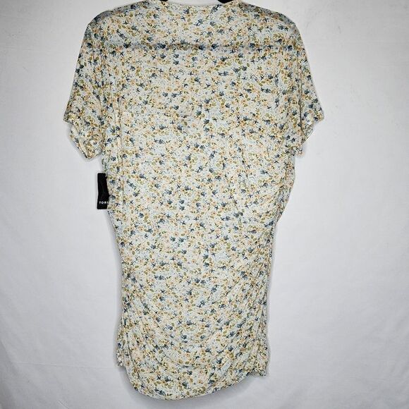 4X 26W Torrid Blue Floral Stretch Mesh Crew Neck Ruched Top Sweetheart Ditsy Flo - Picture 5 of 7